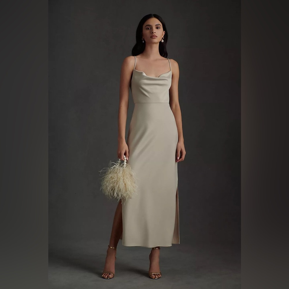 BHLDN Cali Satin Cowl-Neck Midi Slip Dress